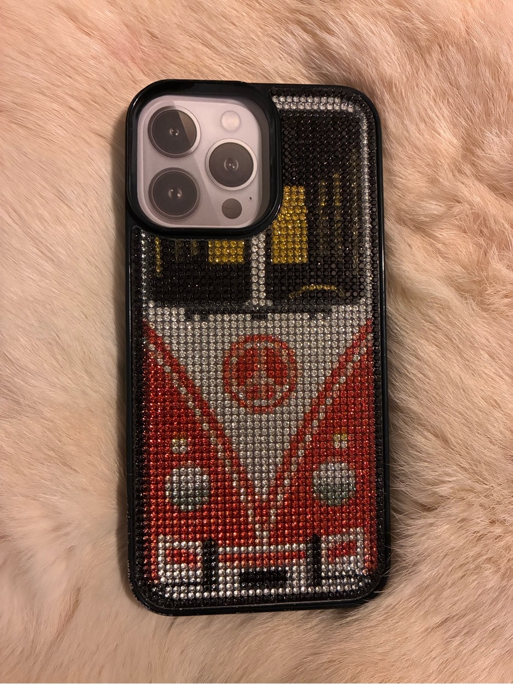 VW Bling Sparkling Red and Black Rhinestone Phone Case
